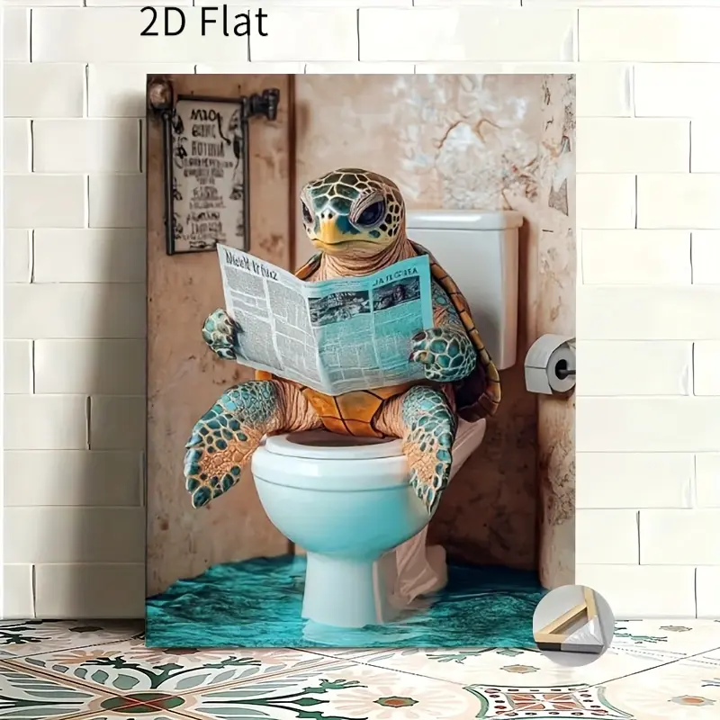1Pc Artistic Framed Sea Turtle Wall Art - Turquoise Ocean Theme Durable Ink Print on Wood Frame & Canvas, Hangable Home Decor for Bathroom, Balcony, Kid Room, Wardrobe with Graphic Prints