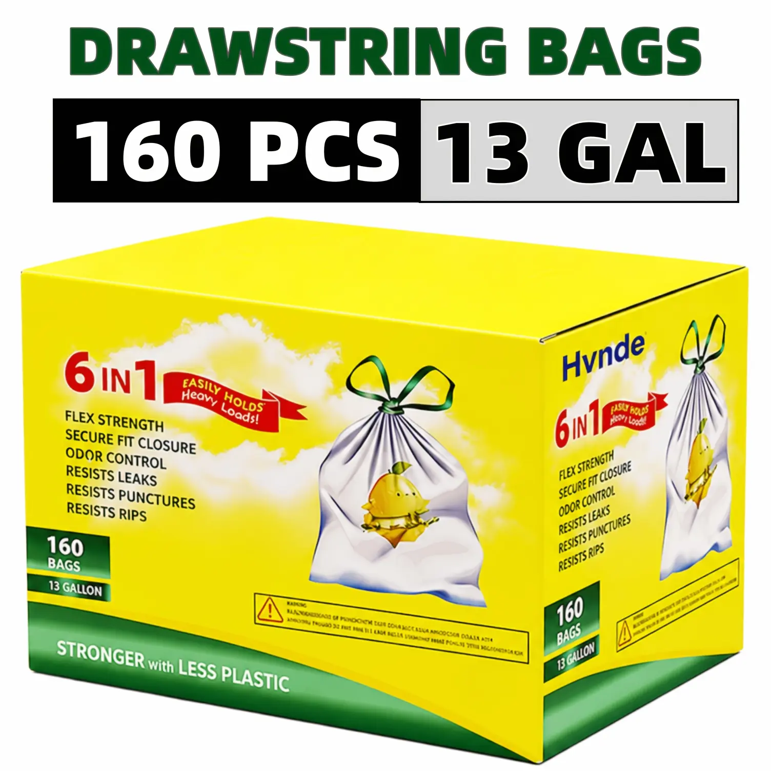 Boxed 13-Gallon Disposable Garbage Bag, Anti-Puncture And Tear Garbage Bag, Drawstring Design, Super Durable, Leak-Proof And Deodorizing Technology, Suitable for Kitchen, Garden, Large Household Garbage Cans, Easy-To-Use Garbage Bags
