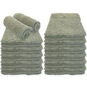 Homewear High Rise Stripe Wash Cloth Set, 12 x 12 Inch - 100% Cotton - Pack of 24, Premium Quality, Gentle and Soft - Dusty Green