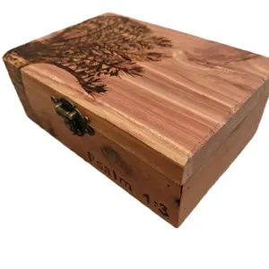 Handmade Eastern Red Cedar Keepsake Box with Engraved Tree Design and Psalm 1:3 Inscription