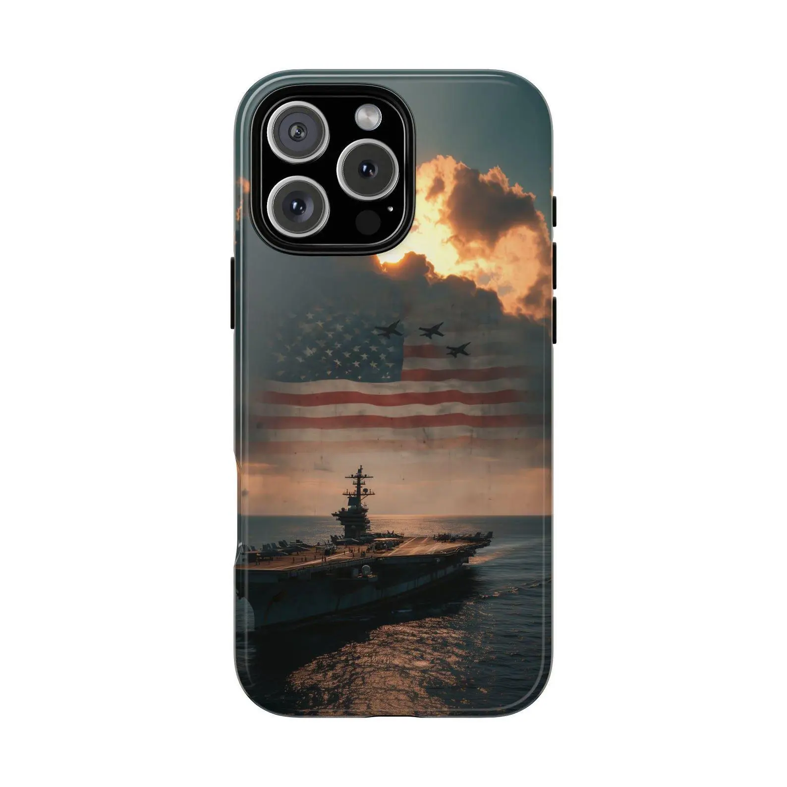 US Navy Carrier Ship American Flag Phone Case: iPhone 17 17e 16 15 14 13 12 Pro Max Air | MagSafe Wireless Charging
