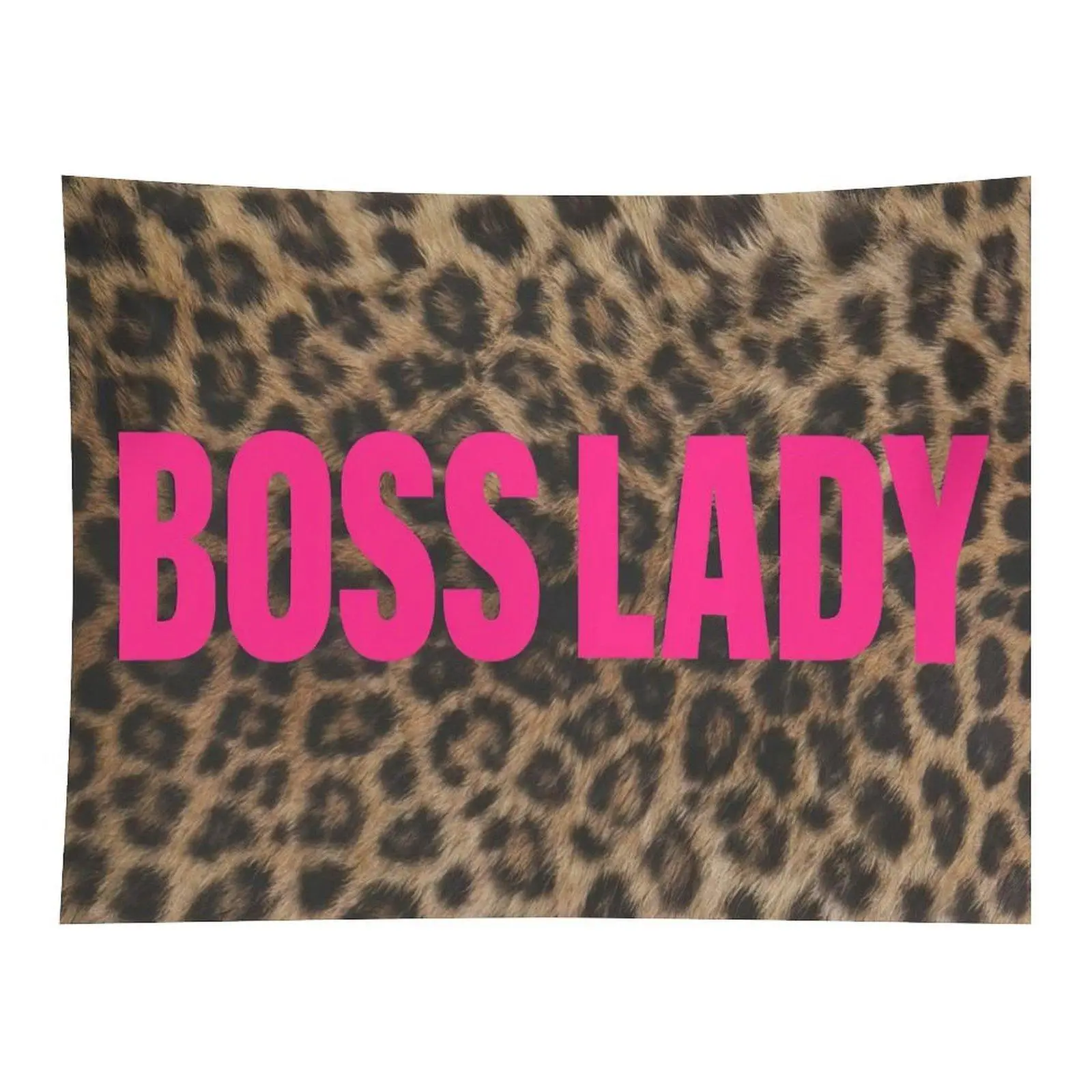 Boss Lady Leopard Print Background Tapestry, Trendy Bold Pink Text Wild Pattern Wall Hanging For Girls Bedroom Decor
