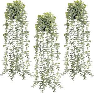 Der Rose 3Pcs Hanging Faux Eucalyptus Vines, Decorative Fake Potted Plants for Boho Room Decor, Home Office Desk Wall Shelf Accessories