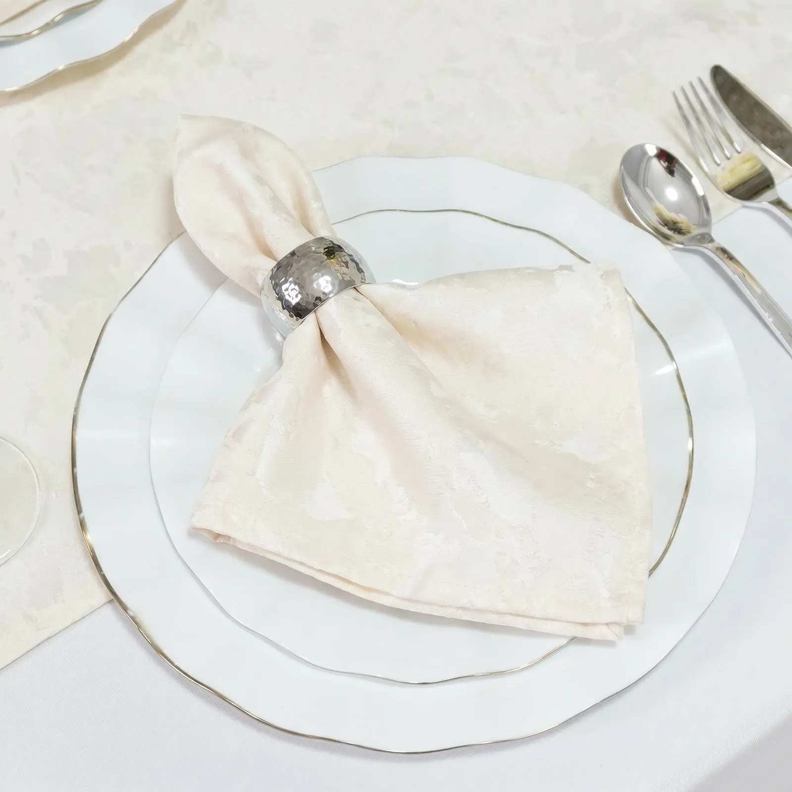 5 Pack Off White Jacquard Cloth Napkins, 17"x17" - Abstract Watercolor Pattern