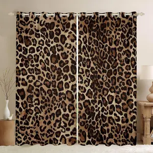 Feelyou Set of 2 Leopard Print Blackout Curtains - Cheetah Darkening Velvet Drapes, Multi-Size, Brown Safari Wildlife Animal Geometric Retro Style for Living Room Decor, Bedroom Decor Ideas, Room Inspo