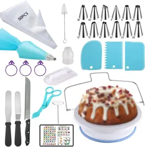 79 Count Cake Decorating Kit Beginner Tools Set with Turntable Leveler Flower Lifter 12 Tips 50 Bags 3 Spatulas for Cakers Desserts