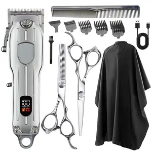 Professional Cordless Haircutting & Trimming Kit for Men - Hair Clipper, Hair Comb, Stainless Steel Hair Scissors, Adult Hair Cutting Bib High-Quality Blades, Low-Noise Motor, Multi-Functional Set