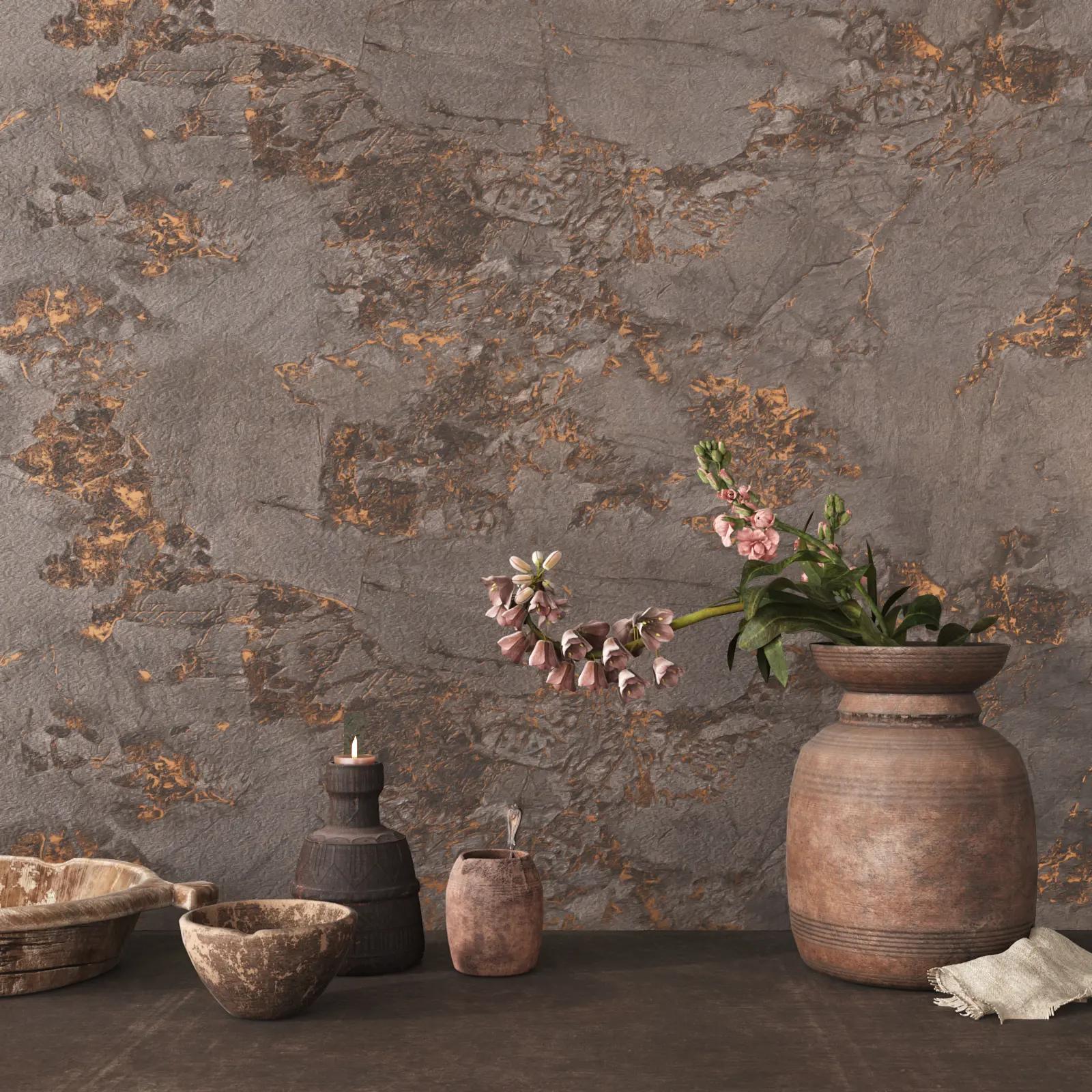 VEELIKE Thick Luxury Bronze Brown Marble Peel and Stick Wallpaper, Renter-Friendly Adhesive Backing Indoor Use Paper, 15.7in x 118in Waterproof Removable Countertop Table Desk Sticker (Multi-Size Option Available)