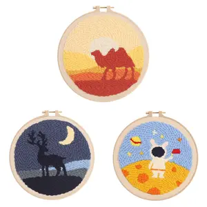 2024 New Arrival Embroidery Starter Kit Punch Needle Kits Threader Fabric Embroidery Hoop Yarn Rug Punch Needle with an Adjustable Embroidery Pen for Adults Kids Beginner(Senery)