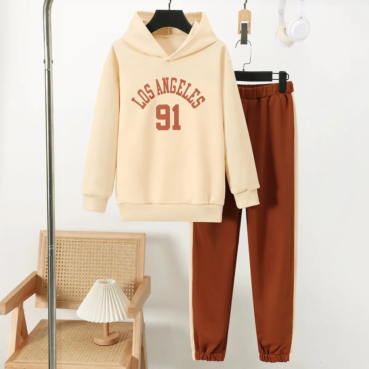 Ready Stock 8-12Y Kids Boys Outfits Los Angeles Pattern 8-12Y Big Boys Hoodies Elastic Pants 2Pcs Clothes Set For Fall Winter 132406022
