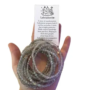 Labradorite Stretchy Bracelet for Adults - 4mm Beads with Info Card - Symbol of Transformation & Protection - Comfortable Stretch Design
