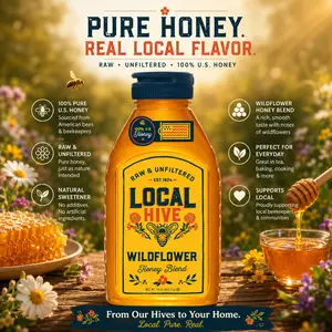 Raw & Unfiltered Wildflower Honey, 100% Pure U.S. Honey, Natural Sweetener for Tea Baking Cooking & Coffee, Premium Wildflower Blend, 16 oz Bottle