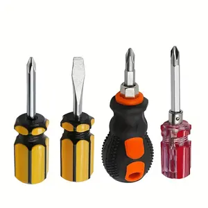Mini Screwdriver Set of 4, Durable Magnetic Dual Slot Button End, Ultra Short Flat Head, Two-In-One Phillips & Slotted, Dual Color Handle, Ergonomic Handle