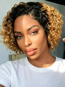 13x4 Lace Front Wig Pixie Cut Curly Human Hair Wig, 8 Inches Short Bob Wig for Women, 180% Density, Natural Look, Easy Maintenance