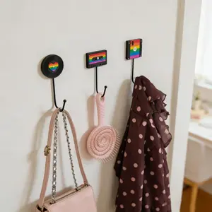 3pcs Retro Rainbow Hooks | Vintage Vinyl Record/Cassette Tape/Diskette Design | Strong Self-Adhesive | For Headphones, Clothes, Stationery, Kitchenware | Wall/Door/Bathroom Organizer Unique Storage Solutions