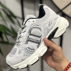 Chunky sneakers, unisex mesh lace-up versatile casual athletic shoes, stylish CD color blocking, durable single shoes.
