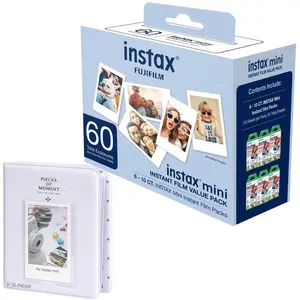 Fujifilm FUJIFILM Mini Instant Camera Film: 60 Shoots Total, Value Pack, (6-Packs of 10 Sheets) Bundled with Slinger Photo Album (60 Pack)