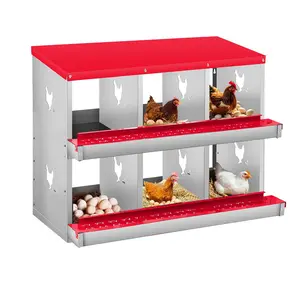 GAOMON 6 Compartment Chicken Nesting Box, 2 Layer Wall Mount/Free Standing Poultry Nest for Chickens, Hens, Ducks, Metal Chicken Laying Boxes with Perch, Secure Lid, Vented Holes, Red