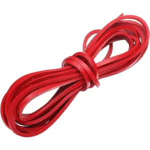 Flat Leather Cord, 3.3 Yard 3mm Leather String Strips Lacing for DIY Crafts Making Bracelet Purse Strap, Red