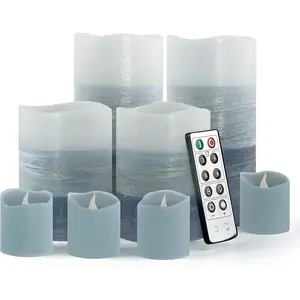 Blue Ombre Real Wax Flameless Candles with Remote and Timer, 4 Pillars and 4 Votives Pack of 8, LED Flickering Candles for Home Decor,  Operated