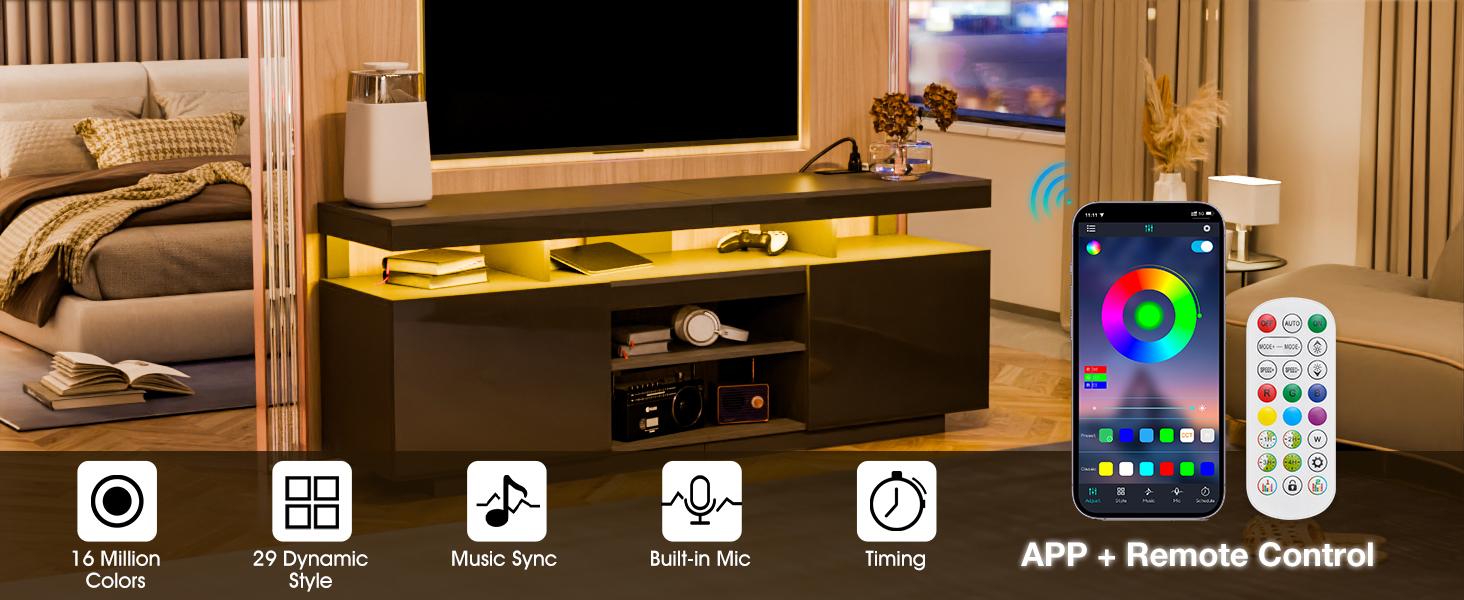 HOMMPA 75 Inch LED TV Stand, Modern Tall Entertainment Center with Power Outlets for Living Room, Bedroom, High Gloss Black TV Console with Storage, Gaming Media Cabinet for 75/70/65/55 Inch TVs HOMMPA 75 Inch LED TV Stand, Modern Tall Entertainment Center with Power Outlets for Living Room, Bedroom, High Gloss Black TV Console with Storage, Gaming Media Cabinet for 75/70/65/55 Inch TVs