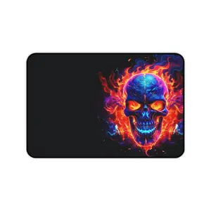 Flaming Neon Skull RGB Desktop Mat - Gaming Mouse Pad with Neon Skull Artwork