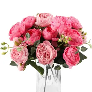 4 Packs Peonies Artificial Flowers, White Artificial Silk Flowers Bouquet for Centerpiece Table Wedding Party Decorative Floral Ornaments Fruit Plants