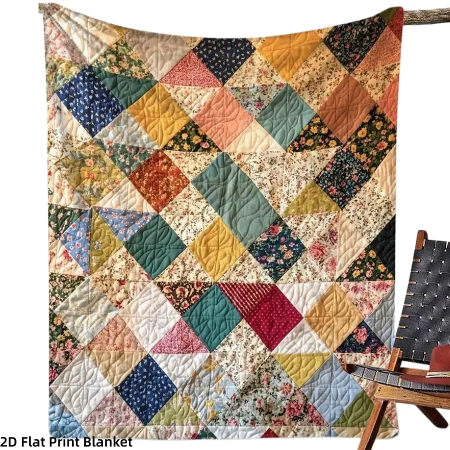 【Blanket】Vintage Floral Triangle Print Flannel Blanket Soft Lightweight Flannel Blanket Throw  Flannel Season Cozy Warm Nap Multifunctional Decorative Blanket, Thoughtful Birthday & Housewarming Versatile Gift For Cottagecore Farmhouse Lovers