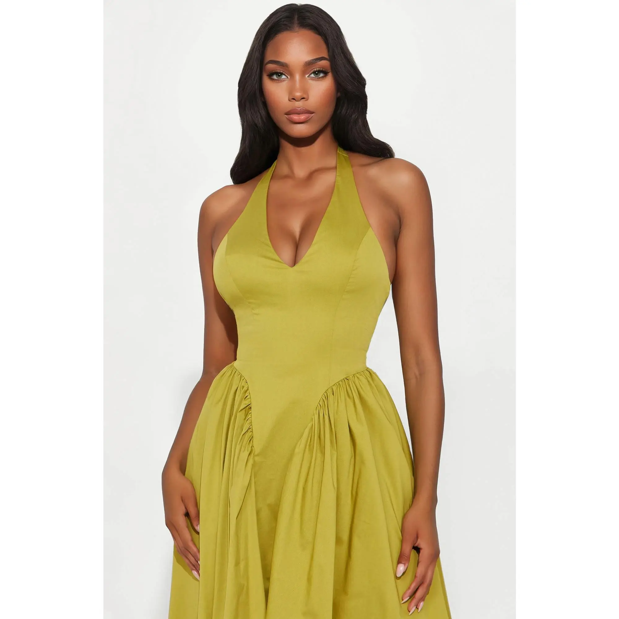 Mara Corset Halter Midi Dress - Chartreuse