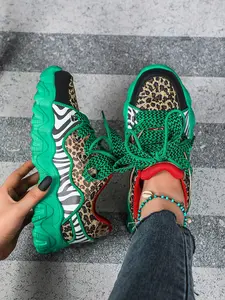 Women's New Fashion Leopard Print Casual Sneakers, Breathable Low Top Lace-Up Shoes, Perfect for Parties, Travel, Work, Dating, Camping