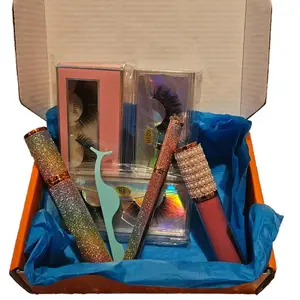 Make Up Bundle Box with 3 25mm Mink Lashes, Lip-gloss, Eyeliner & More