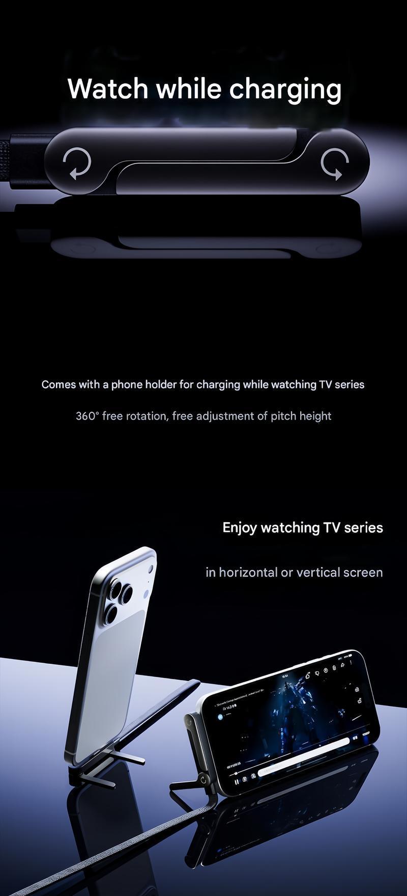 2026 New 2-in-1 Type-C Cable with Invisible Phone Stand, 240W Super Fast Charging for Gaming, Office, Car & Travel, Compatible with iPhone, Samsung & Type-C Phones