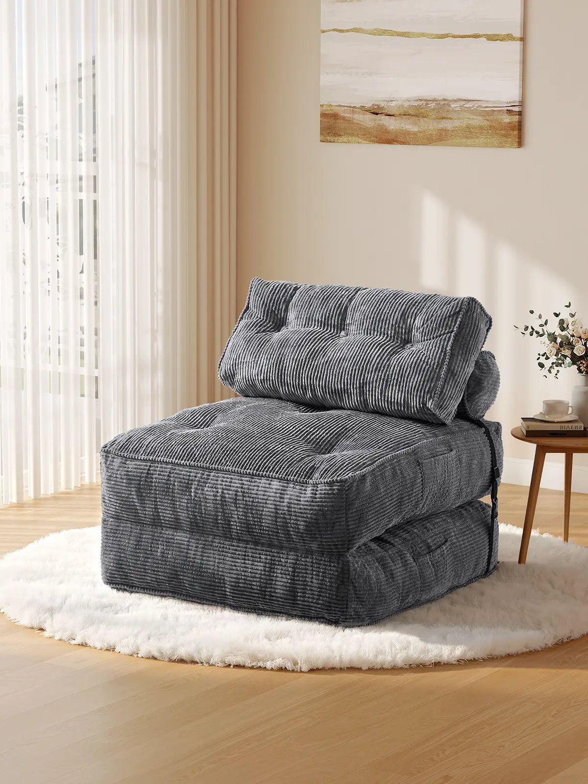【SummerFinds】ONBRILL Armless 4-in-1 Convertible Chair Bed - Foldable Corduroy, Sturdy Sponge, Fully Assembled Single Indoor Lounger Sofa for Living Room, Apartment Furniture