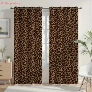 2-Piece 2D Flat Print Curtains, Leopard Brown Curtains, Home Decor, Semi-transparent Polyester Fabric, Suitable for Living Room, Bedroom, Study, Windows, Kitchen, Courtyard, and Other Home Decor Styles, Home Decoration Curtain