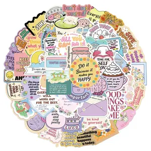 50pcs Cartoon Short Sentence Stickers Series, Office Supplies and Notebook Accessories, Suitable for Scrapbooks, Diaries, Laptops, Water Bottles, Cars, Etc., Based on A Design Inspired By Beliefs.