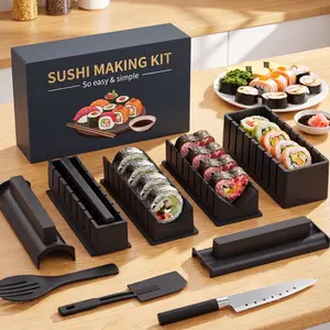 11-Piece Sushi Making Kit for Beginners - Complete Sushi Tool Set with Mat, Press, Molder, Easy-Prep Utensils for Homemade Roll, Rice Ball, Professional Kitchen Dinner Party Use