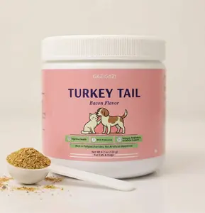 One Pack GAZIGAZI Turkey Tail+ Dog Supplement - Probiotic Food Topper for Immune Support, Gut Health & Lipomas - Natural Allergy Relief - Bacon Flavor - 120 Servings natural pet care pet health for  all  dogs canine  nutrition dog  vitamin