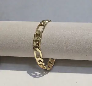 10mm Pulsera figaro unisex oro laminado 14k