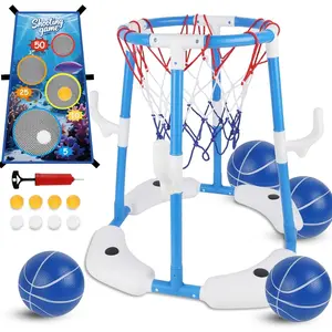 3-in-1 Pool Basketball Hoop Set,Pool Party Essentials Floating Pool Toys with Rings Balls Toss Games Pump, Outdoor Summer Basketball Game at Swimming Poolside for Kids Ages 4-12 Adults Family Fun