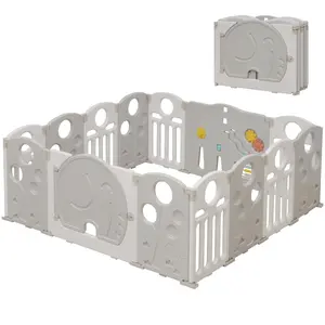 Baby Playpen, 14-Panel Foldable Elephant Play Pen for Babies and Toddlers, Indoor Outdoor Baby Fence with Sensory Play Panel, Adjustable Shape Activity Play Center, Portable & Easy Assemble
