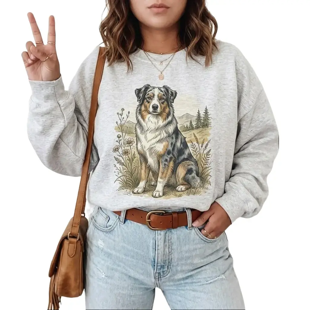 Australian Shepherd - Retro [Unisex] Sweatshirt Cotton Pullover Vintage Boho