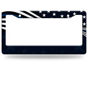 American Flag Blue Stainless Steel - Round-Hole License Plate Frame | Alumina, Funny, 2-Hole, 12 x 6 Inch | Car Accessories Number Plates
