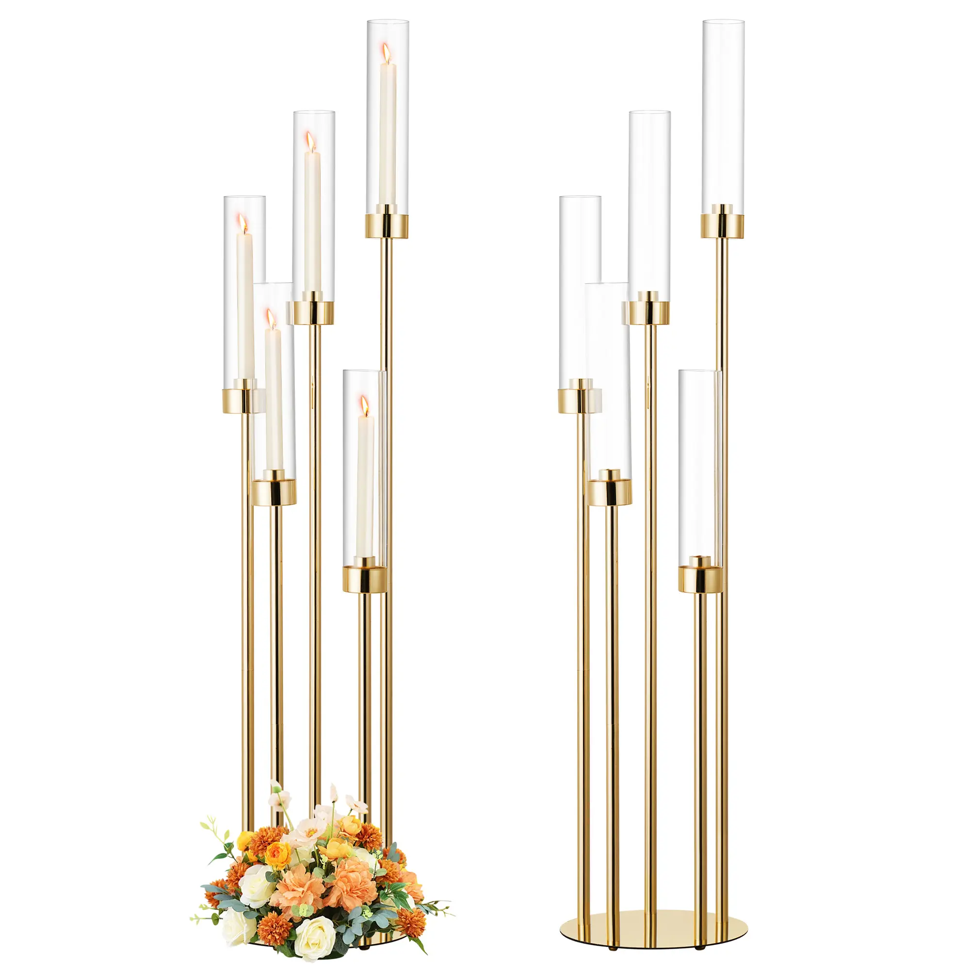 40" Tall 5-Arm Floor Candelabra Stand, Modern Metal Candle Holder with Shatterproof Acrylic Shades, Luxury Wedding Centerpiece for Reception, Galas & Party Events summerwins