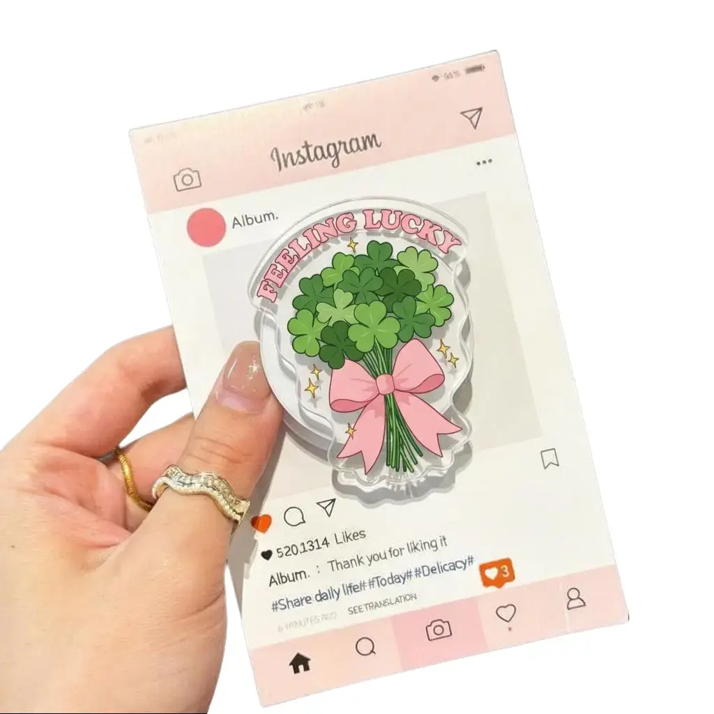 Aesthetic Green Clover Bouquet Magsafe Phone Grip Holder, Coquette Y2K Acrylic Magnetic Phone Mount PopSocket, Adjustable Durable Accessories