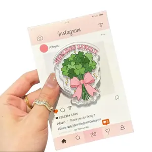 Aesthetic Green Clover Bouquet Magsafe Phone Grip Holder, Coquette Y2K Acrylic Magnetic Phone Mount PopSocket, Adjustable Durable Accessories