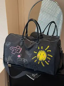 Colorblock Colorful Graffiti Design Travel Duffle Bag, Street Trendy Lightweight Large Capacity Duffel Bag, Durable Lightweight Design Gym Bag for Gym & Daily Use