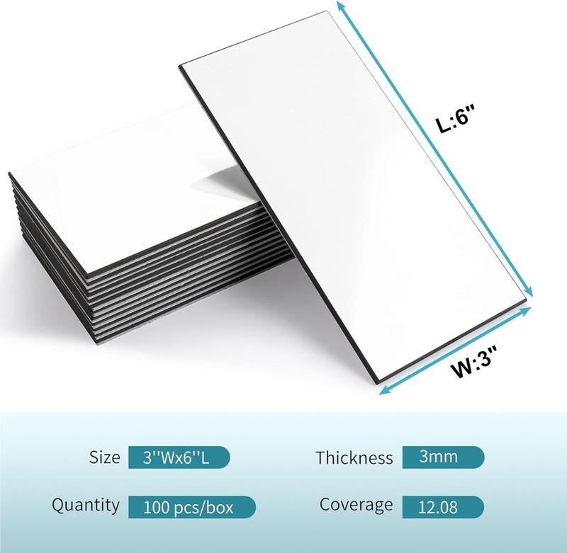 Vamos Tile 100Pcs Water Proof Glossy White Peel and Stick Backsplash,3''x6'' PVC Subway Tile, Stick on Backsplash for Kitchen/Bathroom Decoration Stickers Decorative Ornaments