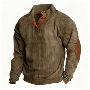 Men's Outdoor Jacket Autumn Winter Corduroy Casual Stand Collar Long Sleeve Sweatshirt In Stock