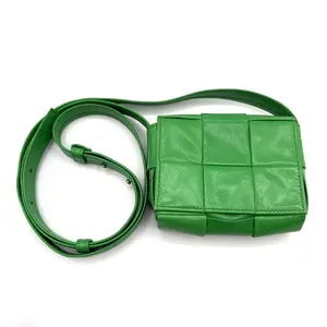 Pre-owned Bottega Veneta Leather Messenger Bags CALUX Intrecciato Extra Mini Cassette Crossbody Bag Parakeet