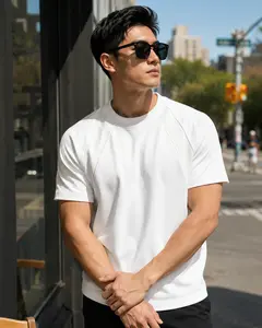 Men’s White Crewneck T-Shirt, Short Sleeve Casual Basic Tee, Raglan Sleeve Athletic Style Top, Summer Fashion Workout Shirt for Men